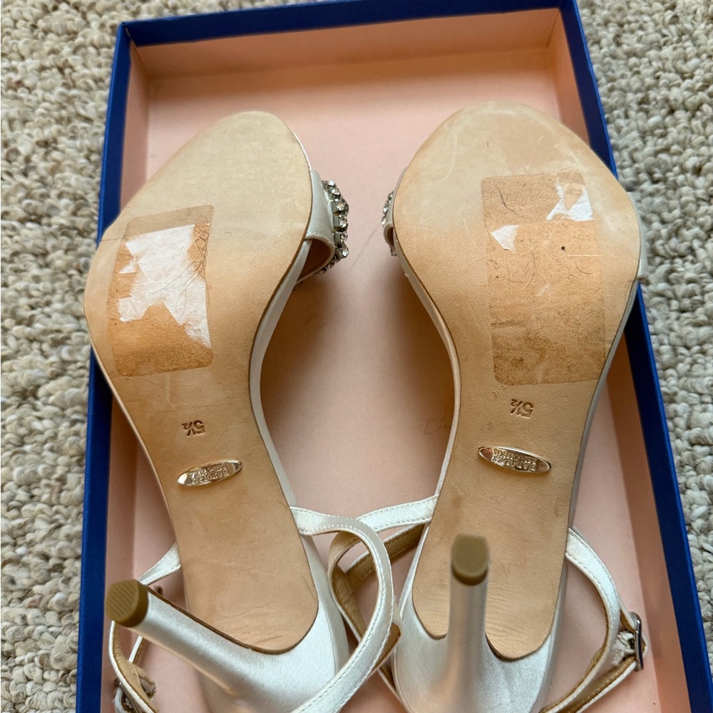 Badgley Mischka Odelia White Crystal & Pearl Embellished Open-Toe Heels - Picture 12 of 13